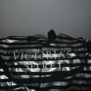 Victoria's Secret Black and Silver Striped Travel Bag